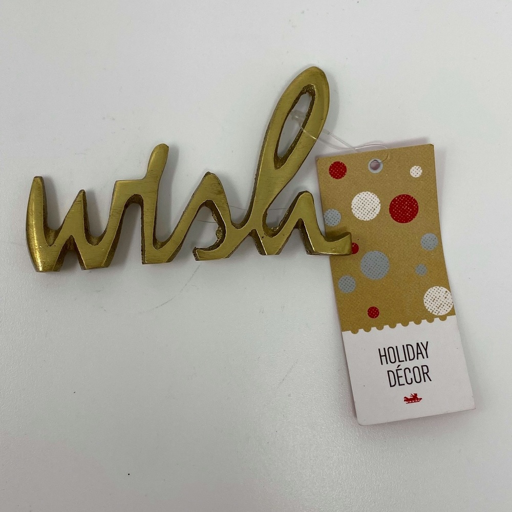Holiday Lane Aluminum Wish Christmas Decoration or Tree Ornament Matte Gold Tone